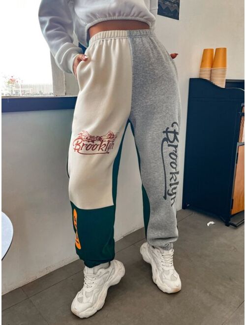 Shein Mountain & Letter Graphic Colorblock Sweatpants