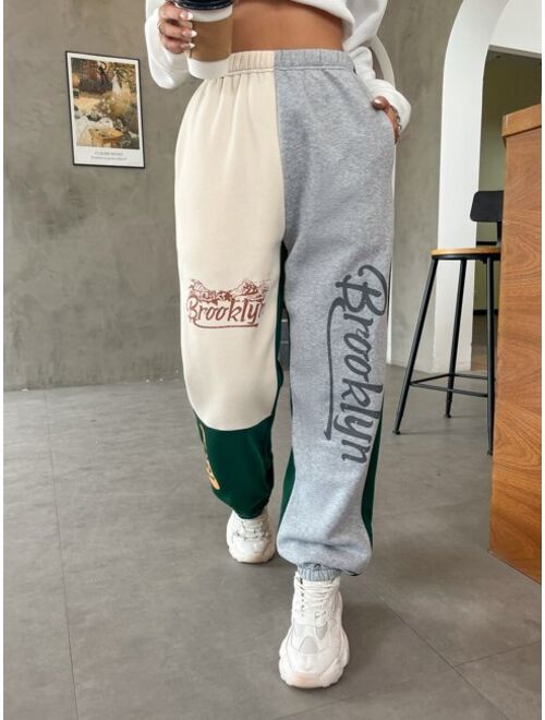 Shein Mountain & Letter Graphic Colorblock Sweatpants