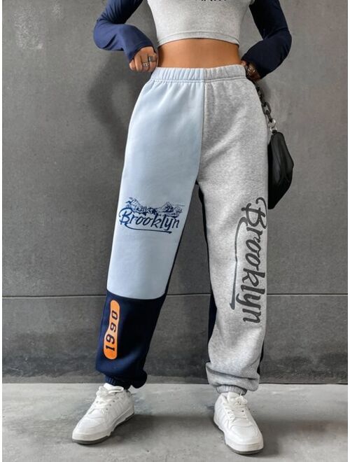 Shein Mountain & Letter Graphic Colorblock Sweatpants