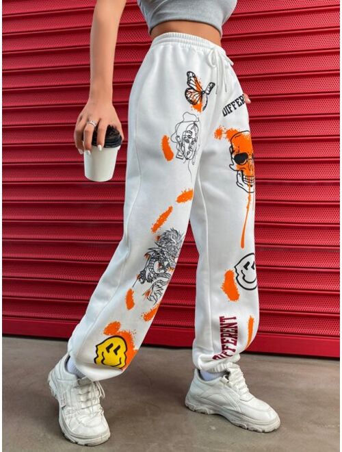 Shein Skull & Letter Graphic Drawstring Waist Sweatpants