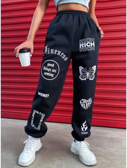 Shein Letter & Butterfly Print Sweatpants