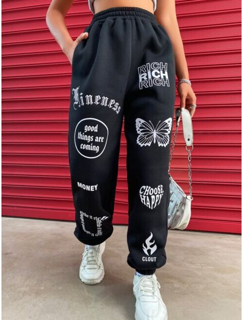 Shein Letter & Butterfly Print Sweatpants