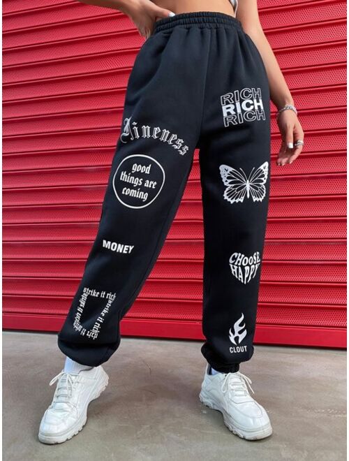 Shein Letter & Butterfly Print Sweatpants