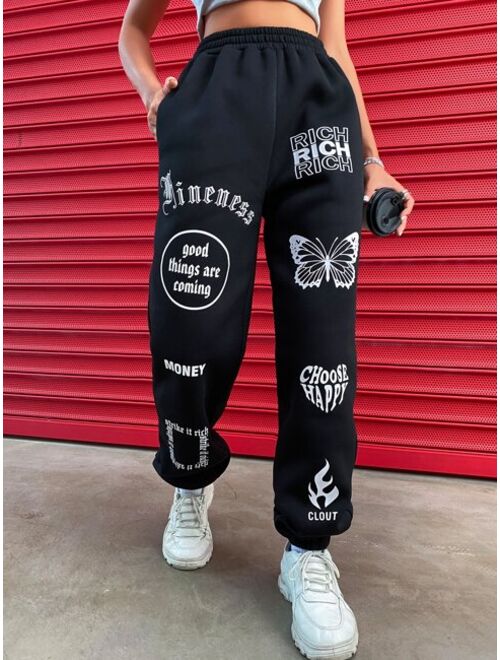 Shein Letter & Butterfly Print Sweatpants