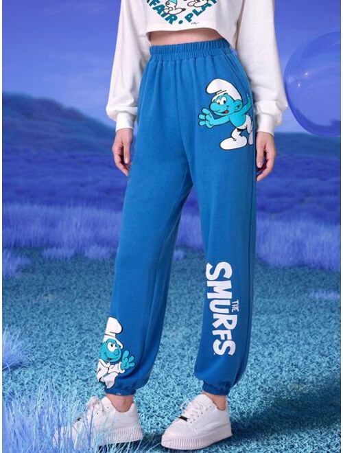 SHEIN X The Smurfs Letter Cartoon Graphic Sweatpants