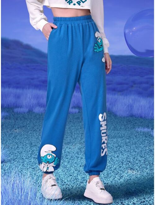 SHEIN X The Smurfs Letter Cartoon Graphic Sweatpants