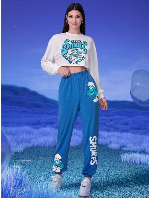 SHEIN X The Smurfs Letter Cartoon Graphic Sweatpants