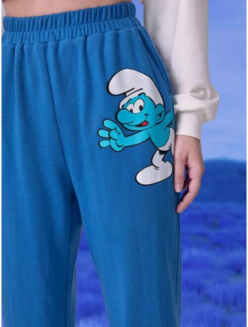 SHEIN X The Smurfs Letter Cartoon Graphic Sweatpants