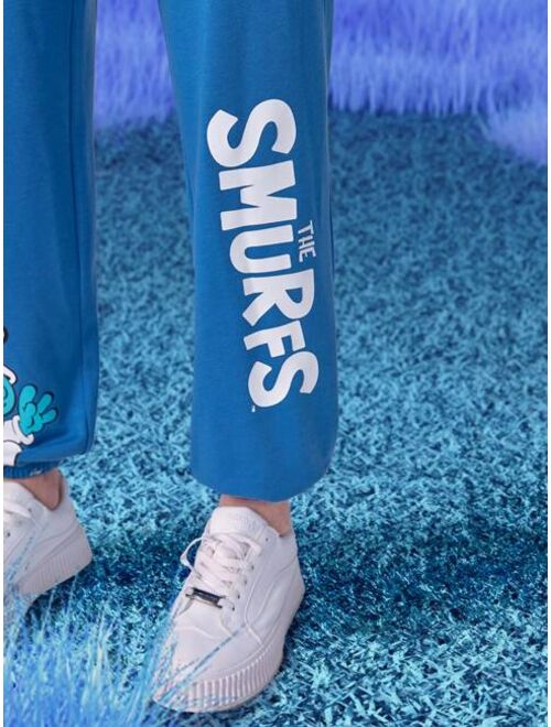 SHEIN X The Smurfs Letter Cartoon Graphic Sweatpants