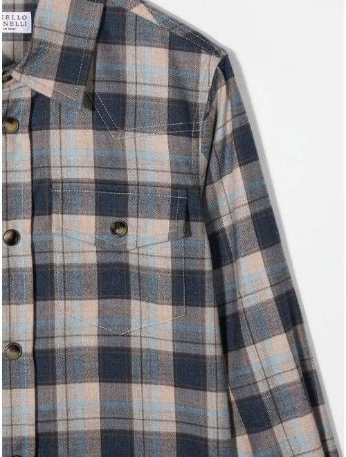 Brunello Cucinelli Kids check-print long-sleeve shirt