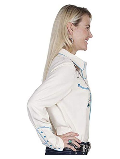 Scully Women's Colorful Horse Embroidered Long Sleeve Shirt - Pl-856C CRM