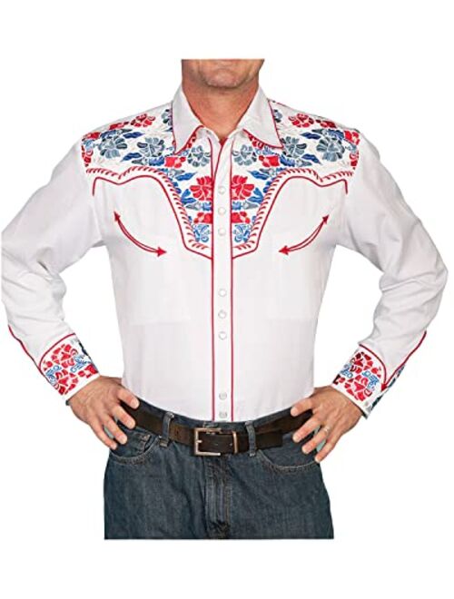 Scully Men's Vibrant Floral Embroidered Retro Western Shirt Big and Tall - P-634C Blue_X