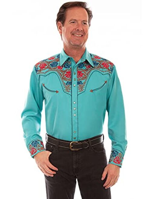 Scully Men's Vibrant Floral Embroidered Retro Western Shirt Big and Tall - P-634C Blue_X