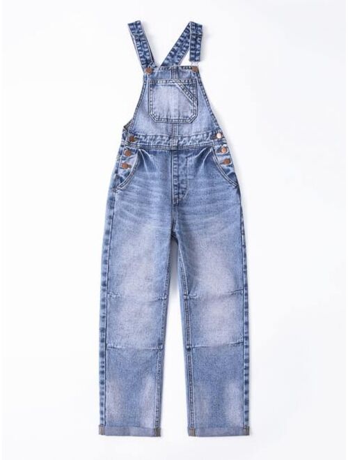 Shein Boys Roll Hem Denim Overalls