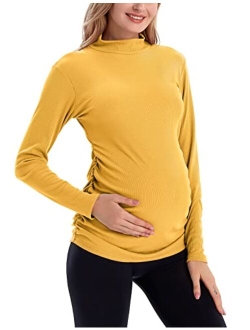 Bhome Maternity Shirt Long Sleeve Pregnancy Top Ribbed Mock Neck Pregnant Pullover