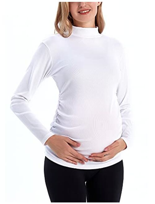 Bhome Maternity Shirt Long Sleeve Pregnancy Top Ribbed Mock Neck Pregnant Pullover