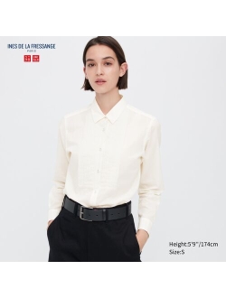 Cotton Pintuck Long-Sleeve Shirt (Ines de la Fressange)