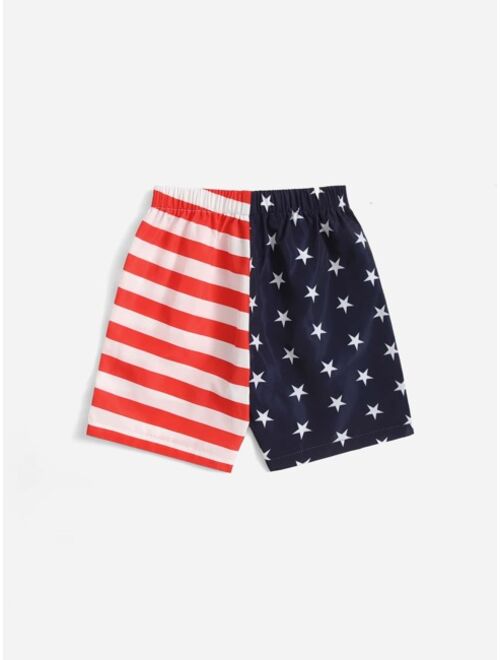 SHEIN Toddler Boys American Flag Print Tie Front Shorts