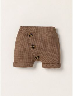 Newborn Baby Waffle Knit Button Front Roll Up Hem Shorts