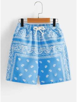 Boys Paisley Print Drawstring Waist Shorts