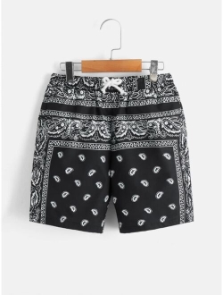 Boys Paisley Print Drawstring Waist Shorts