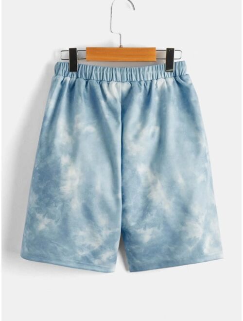 SHEIN Boys Cartoon and Floral Print Tie Dye Shorts