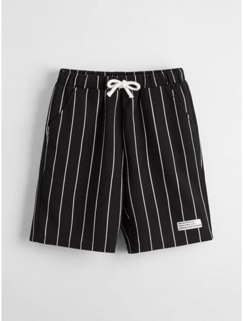 SHEIN Boys Patch Detail Striped Shorts