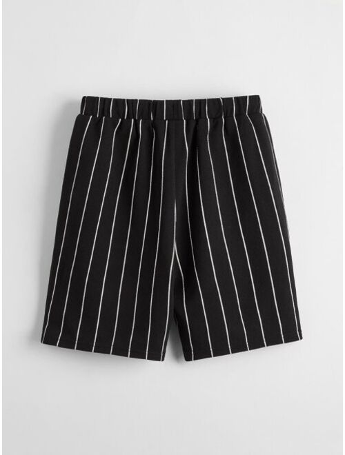 SHEIN Boys Patch Detail Striped Shorts