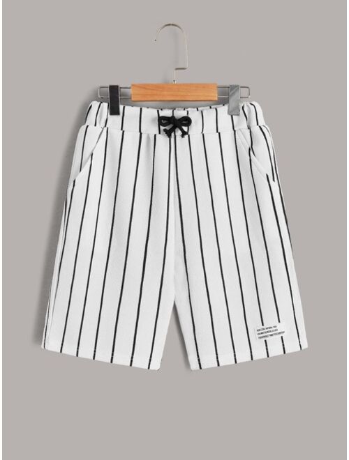 SHEIN Boys Patch Detail Striped Shorts