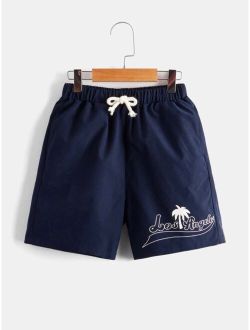 Boys Letter Graphic Drawstring Waist Shorts