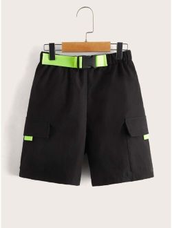 Boys Flap Pocket Push Buckle Elastic Waist Shorts