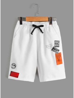 Boys Slogan Graphic Drawstring Waist Shorts