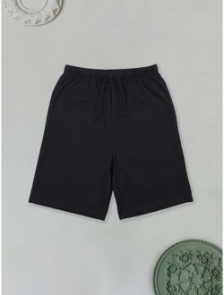 Boys Solid Drawstring Waist Shorts