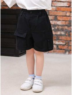 SOLOCOTE Boys Elastic Waist Flap Pocket Wide Leg Shorts