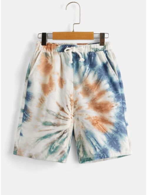 SHEIN Boys Tie Dye Print Knot Front Shorts