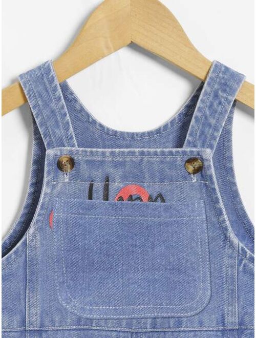 Shein Baby Heart Letter Graphic Denim Overall