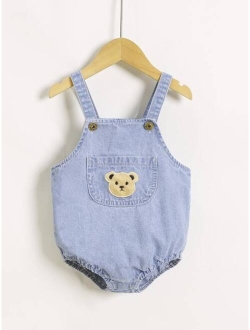 Baby Bear Embroidery Denim Overall Bodysuit