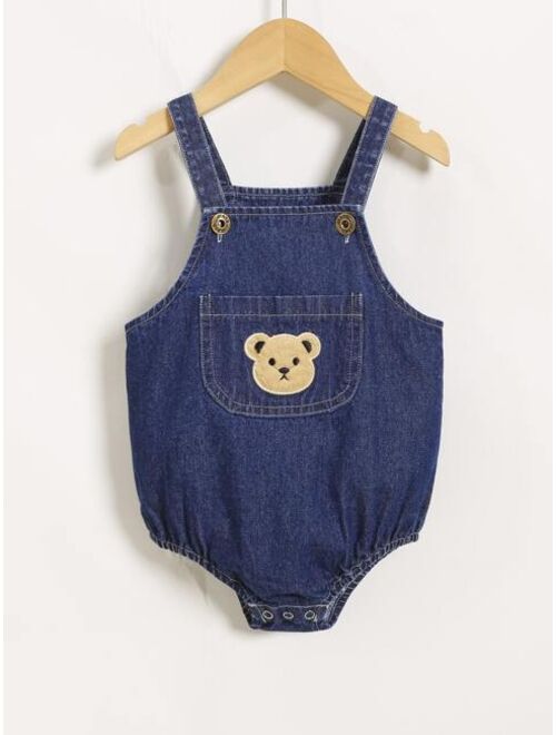 Shein Baby Bear Embroidery Denim Overall Bodysuit