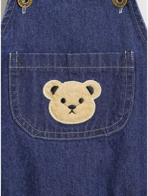 Shein Baby Bear Embroidery Denim Overall Bodysuit