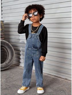 Toddler Boys Patched Pocket Denim Overalls