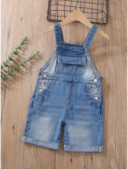 Toddler Boys Cat Whisker Flap Pocket Denim Romper