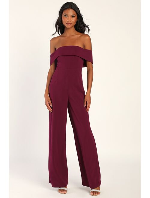 Lulus Pretty Picturesque Purple Off-the-Shoulder Wide Leg Jumpsuit