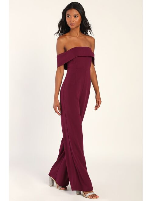 Lulus Pretty Picturesque Purple Off-the-Shoulder Wide Leg Jumpsuit