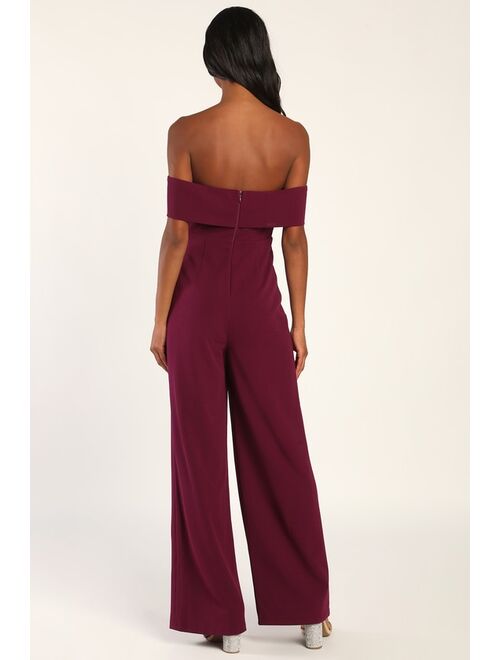 Lulus Pretty Picturesque Purple Off-the-Shoulder Wide Leg Jumpsuit