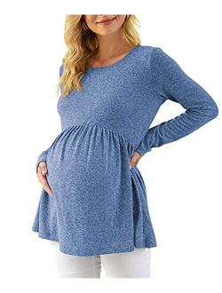 Xpenyo Womens Maternity Tunics Shirts Long Sleeve Peplum Maternity Tops for Leggings Pregnancy Clothes