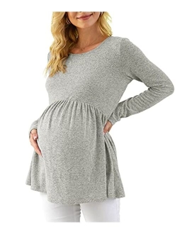 Xpenyo Womens Maternity Tunics Shirts Long Sleeve Peplum Maternity Tops for Leggings Pregnancy Clothes