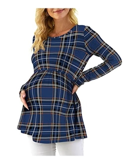 Xpenyo Womens Maternity Tunics Shirts Long Sleeve Peplum Maternity Tops for Leggings Pregnancy Clothes