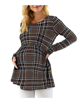 Xpenyo Womens Maternity Tunics Shirts Long Sleeve Peplum Maternity Tops for Leggings Pregnancy Clothes