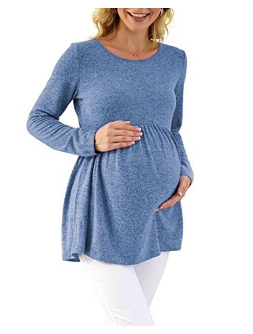 Xpenyo Womens Maternity Tunics Shirts Long Sleeve Peplum Maternity Tops for Leggings Pregnancy Clothes