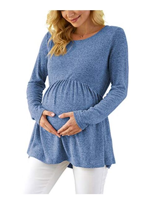 Xpenyo Womens Maternity Tunics Shirts Long Sleeve Peplum Maternity Tops for Leggings Pregnancy Clothes